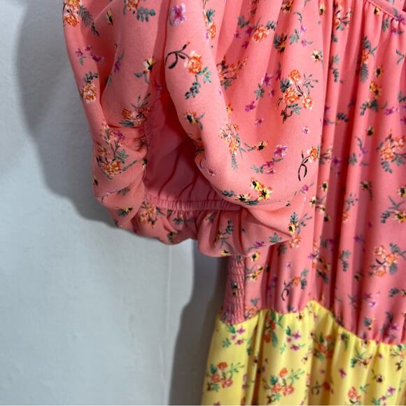 COLOR ME COURTNEY Yellow Pink Ditsy Flower Printed Cece Maxi Dress Size 10 - Picture 6 of 16